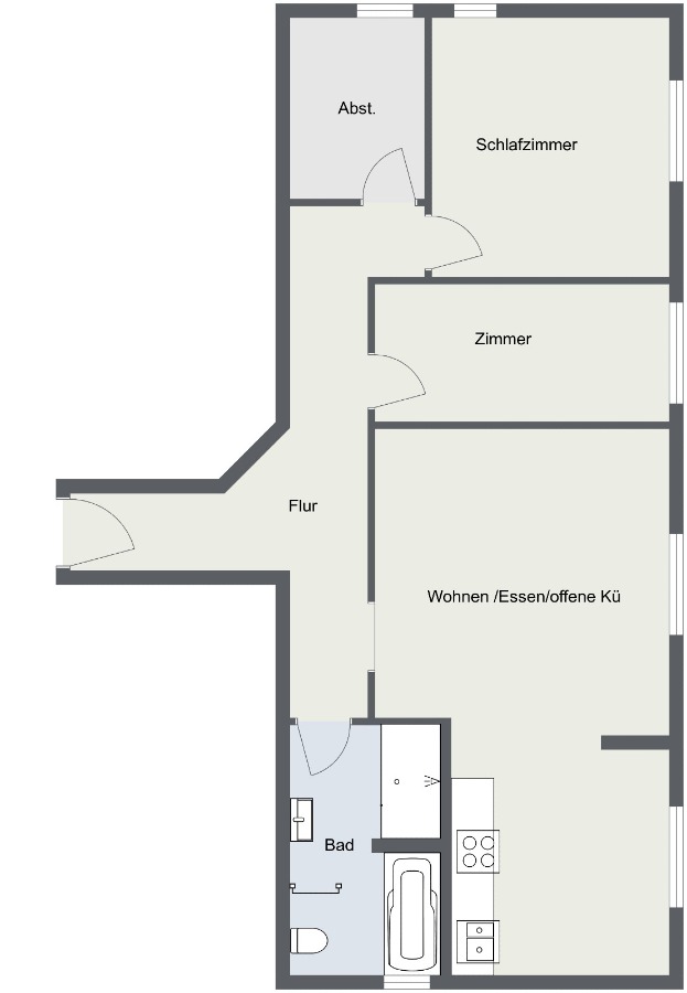 bearbeiteter Grundriss mit aktueller Aufteilung Etagenwohnung Stuttgart