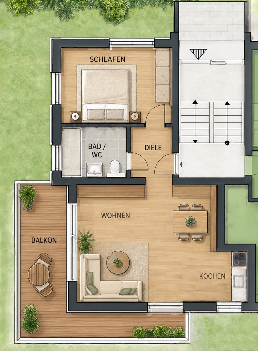 Grundriss farbig Etagenwohnung Leinfelden-Echterdingen