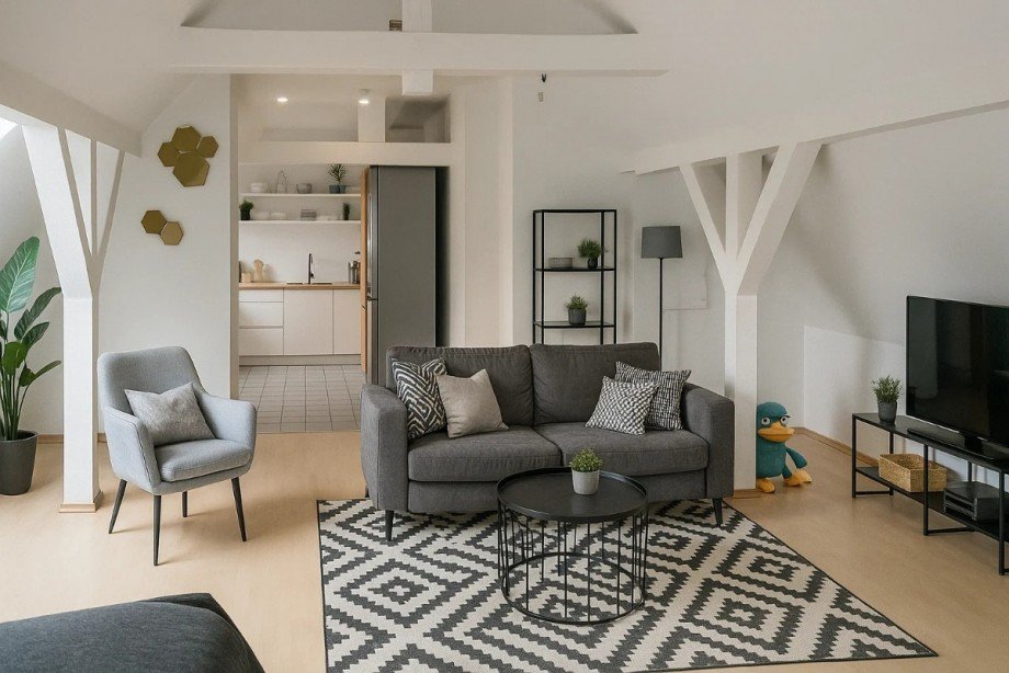 Der Wohnbereich wurde zur besseren Visualisierung digital bearbeitet Dachgeschosswohnung Stuttgart