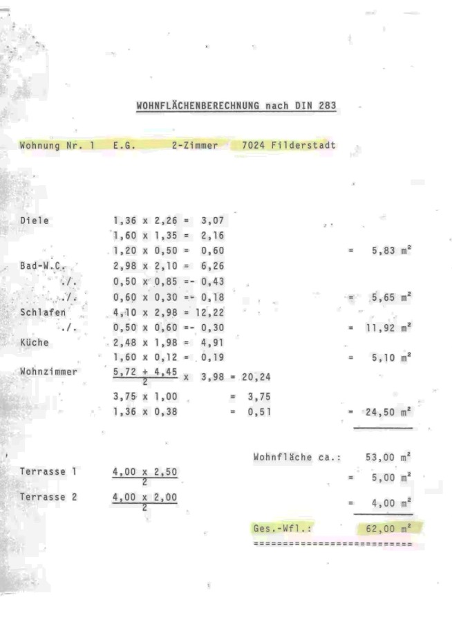Wohnfla?chenberechnung Erdgeschosswohnung Filderstadt